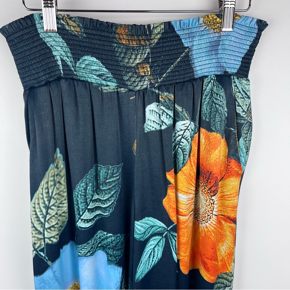 Anthropologie Maeve Saria Smocked Floral Pull On Wide Leg Pants Blue Size S - Picture 4 of 11